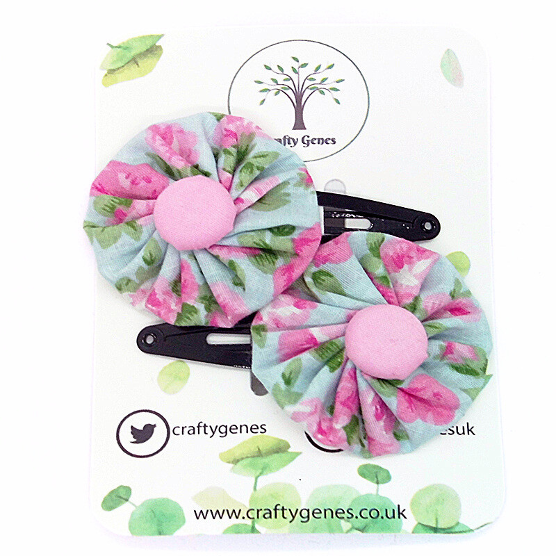 Blue & Baby Pink Floral Hair Clips