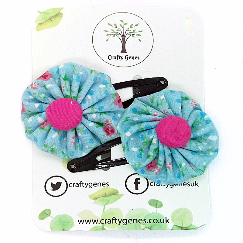 Blue and Pink Ditsy Floral Hair Clips