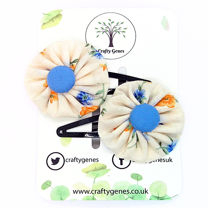 Peach, Orange & Blue Floral Hair Clips
