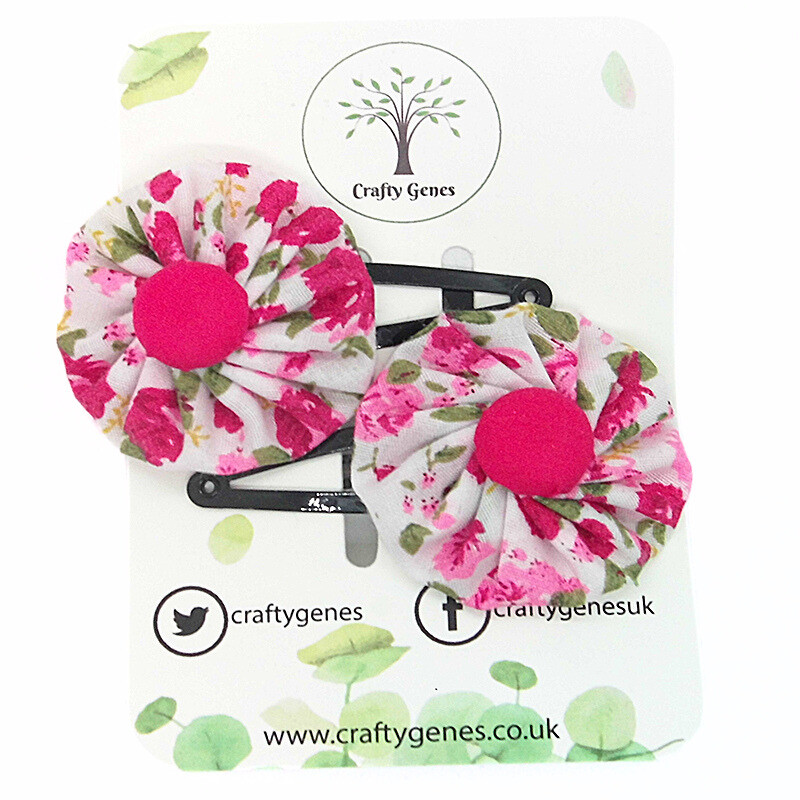 White & Hot Pink Floral Hair Clips