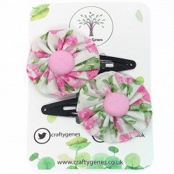 White & Pink Floral Hair Clips