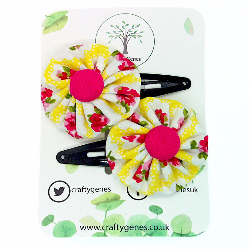 Yellow & Cerise Floral Hair Clips