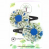 White & Blue Floral Hair Clips