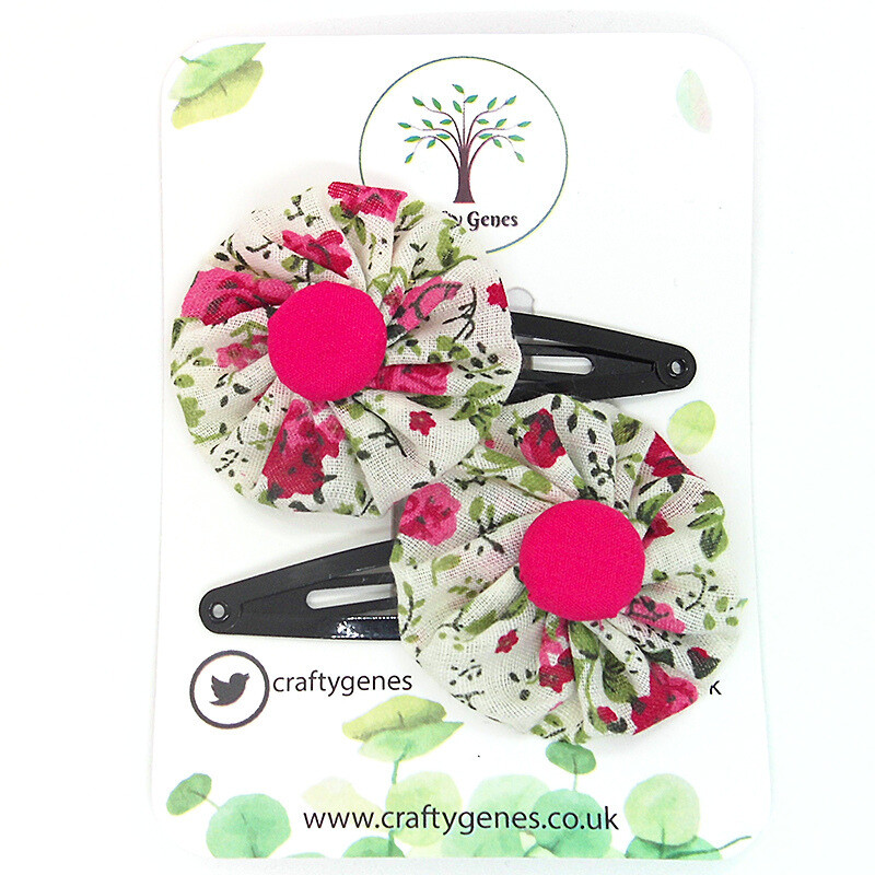 White & Cerise Floral Hair Clips