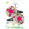White & Cerise Floral Hair Clips