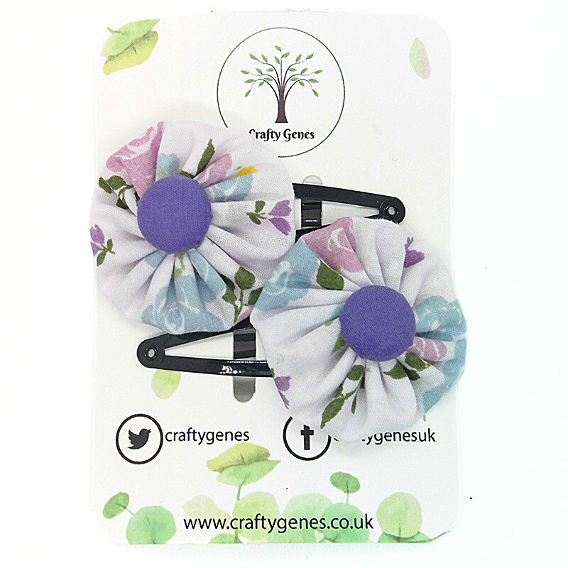 White, Blue & Lilac Floral Hair Clips
