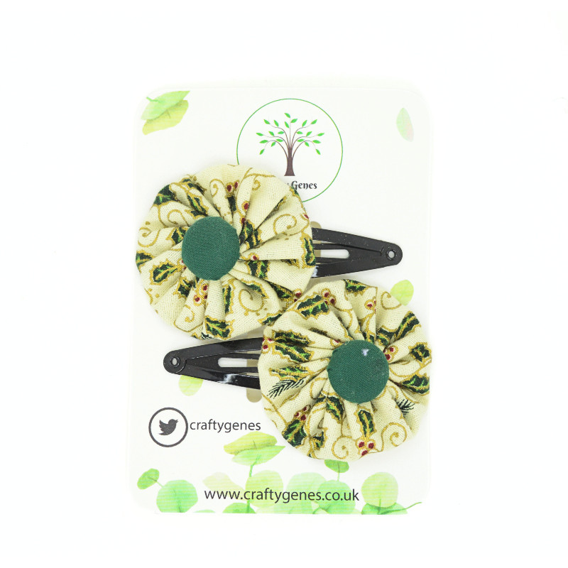 Christmas Hair Clips - Cream & Green