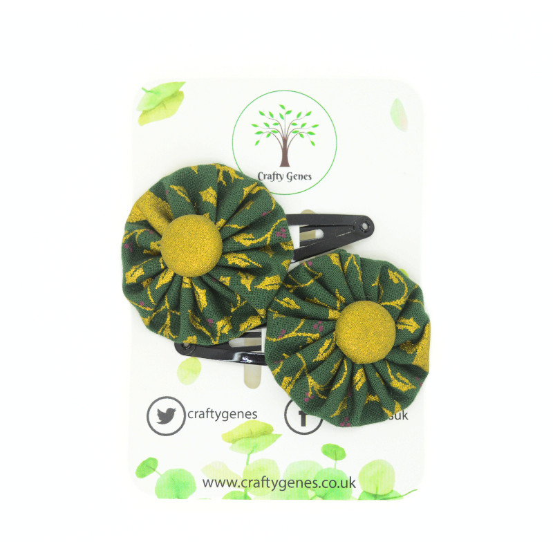 Christmas Hair Clips - Green & Gold