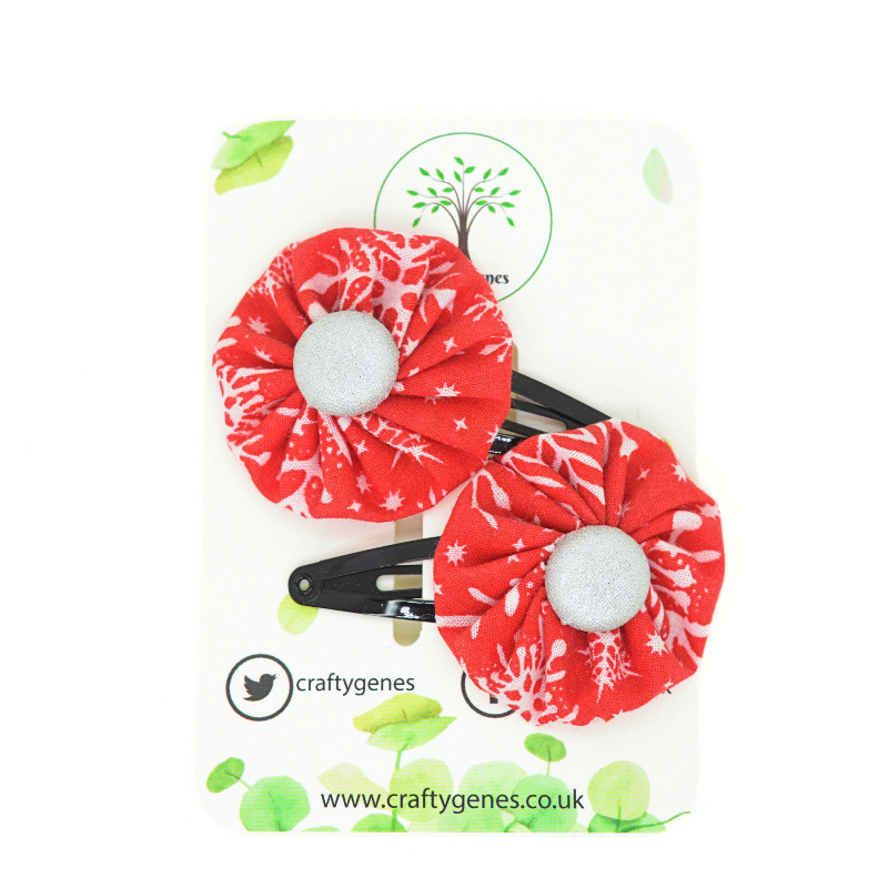 Christmas Hair Clips - Red & White Snowflake