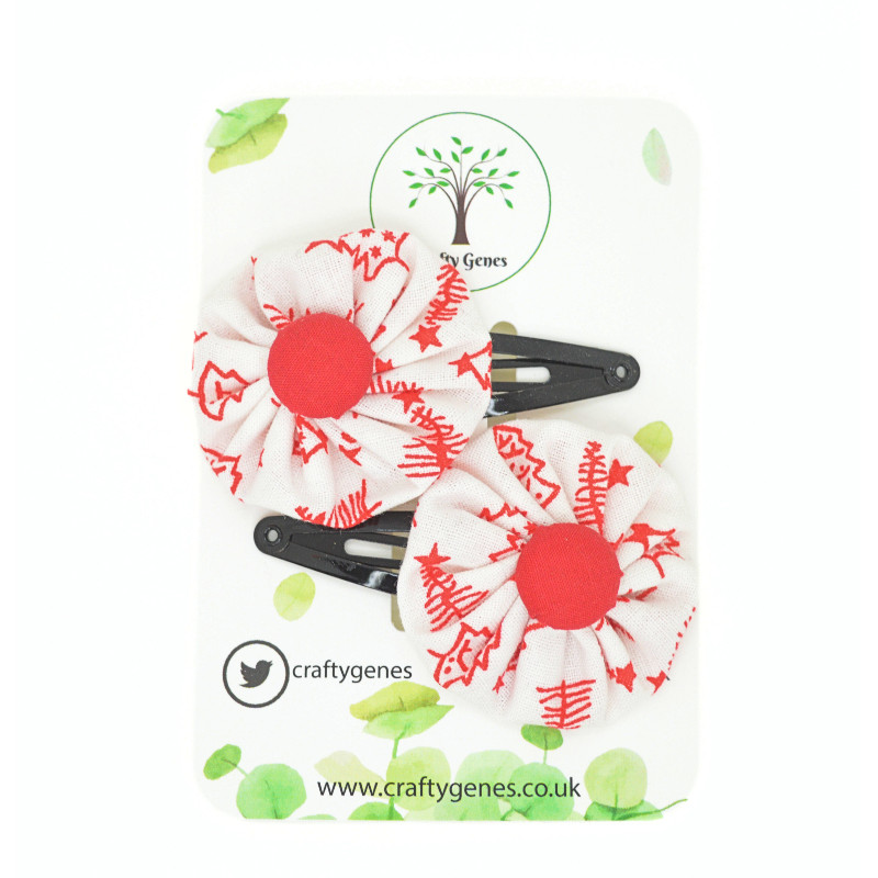 Christmas Hair Clips - White & Red Tree