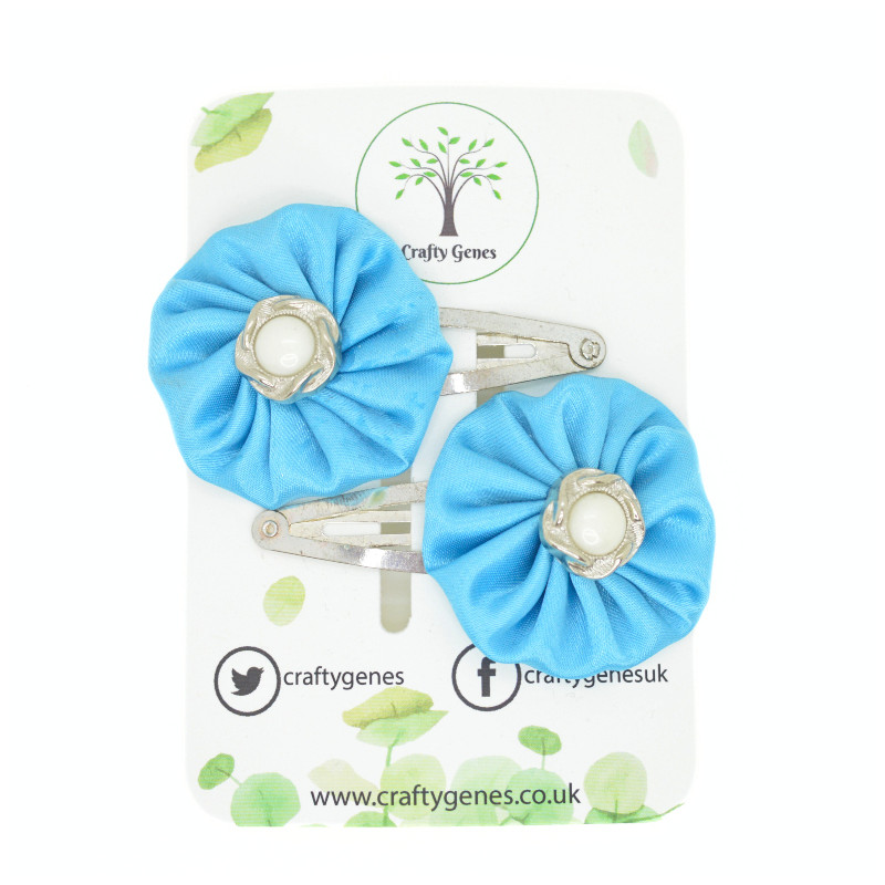 Blue Satin Hair Clips