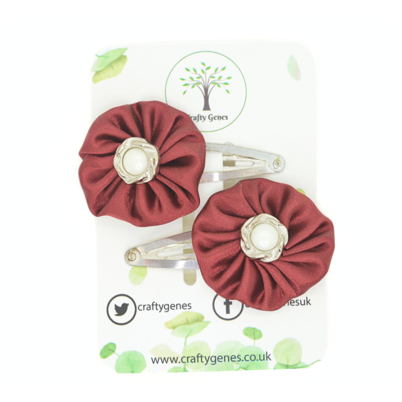 Burgundy Satin Hair Clips