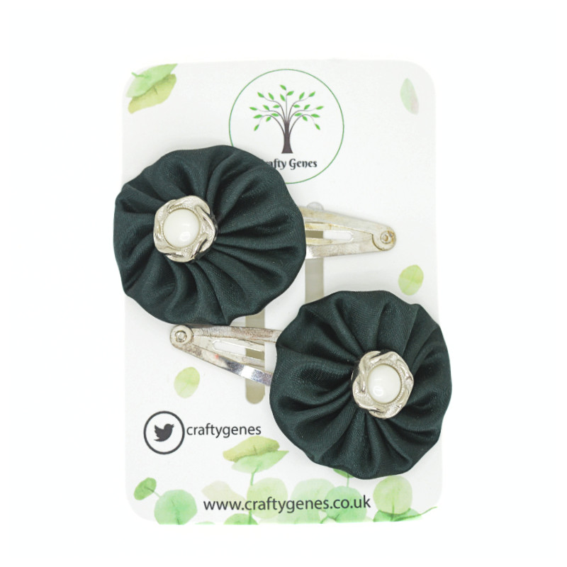 Dark Green Satin Hair Clips