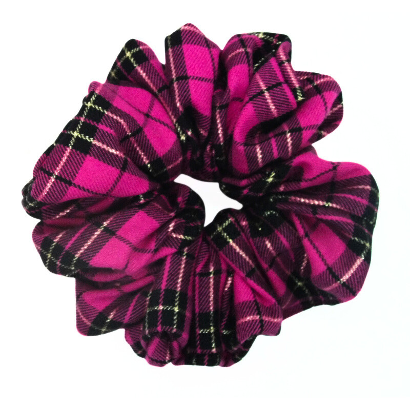 Pink, Black and Gold Tartan Mega Scrunchie