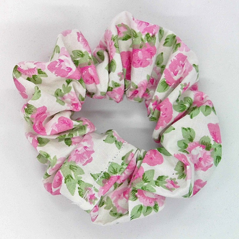 White Baby Pink Floral Scrunchie