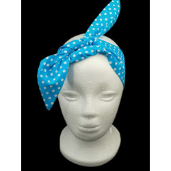 Turquoise Polka Dots Self Tie Headband