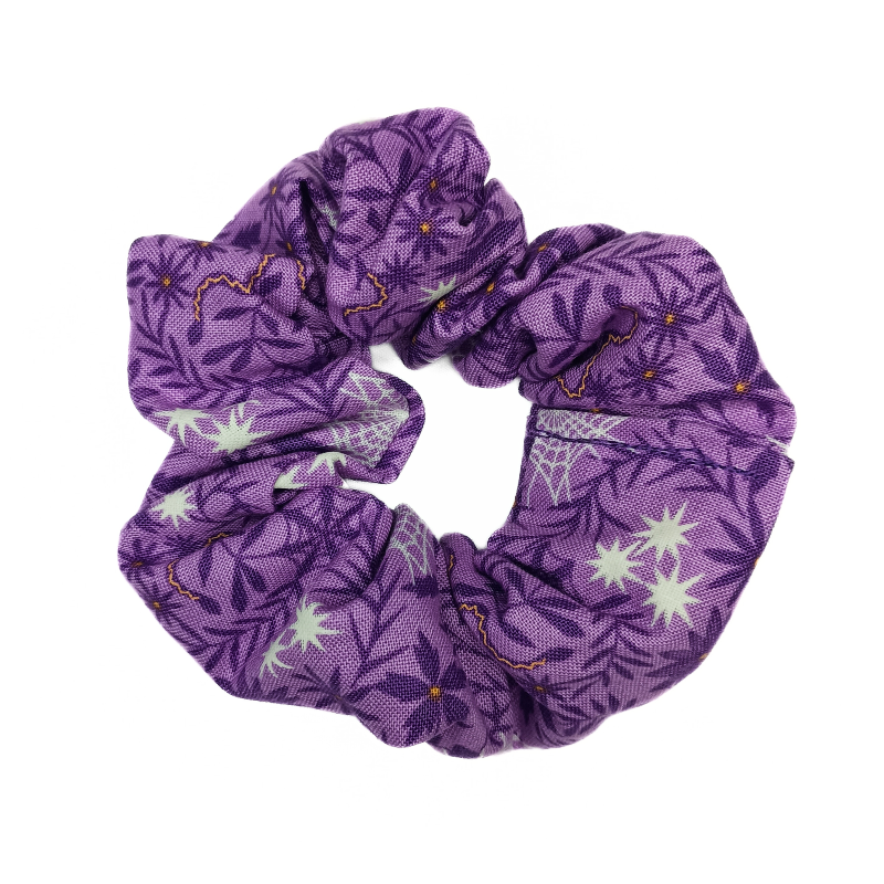 Glow in the Dark Halloween Purple Floral Cobwebs Scrunchie