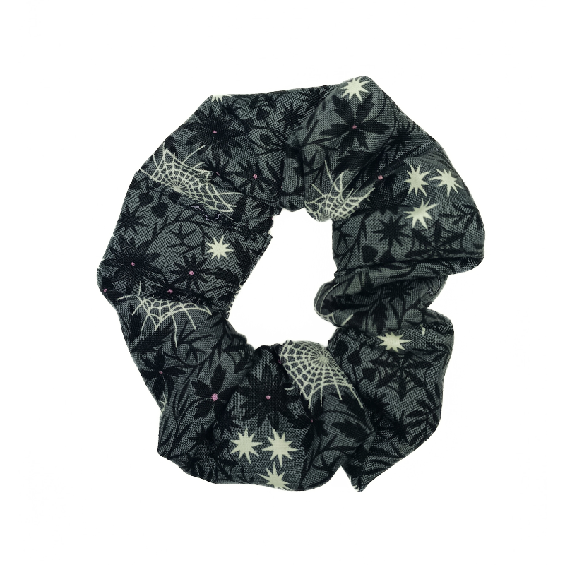 Glow in the Dark Halloween Grey Floral Cobwebs Scrunchie