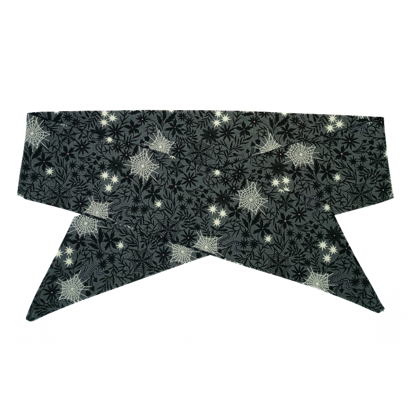 Glow in the Dark Halloween Grey Floral Cobwebs Self Tie Headband