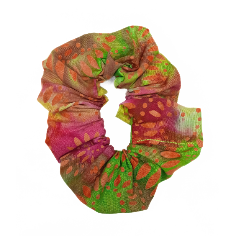 Yellow, Green & Red Batik Scrunchie