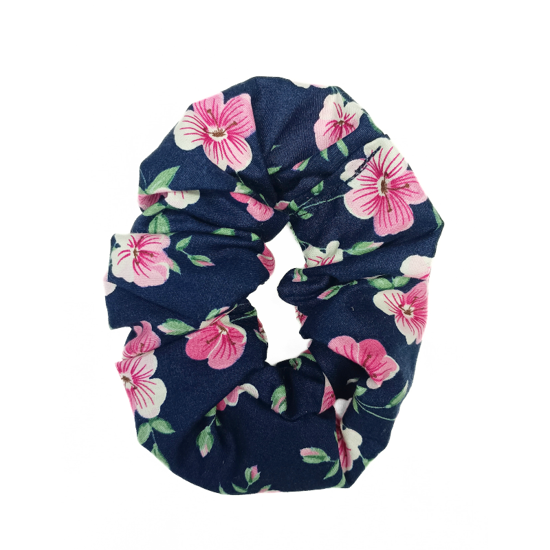 Navy & Pink Floral Scrunchie