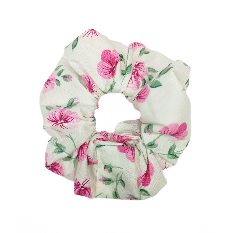 Cream & Pink Floral Scrunchie