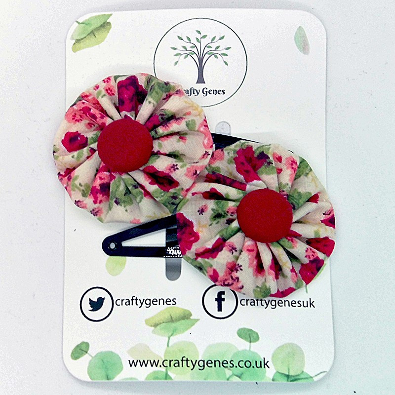 Beige & Red Floral Hair Clips
