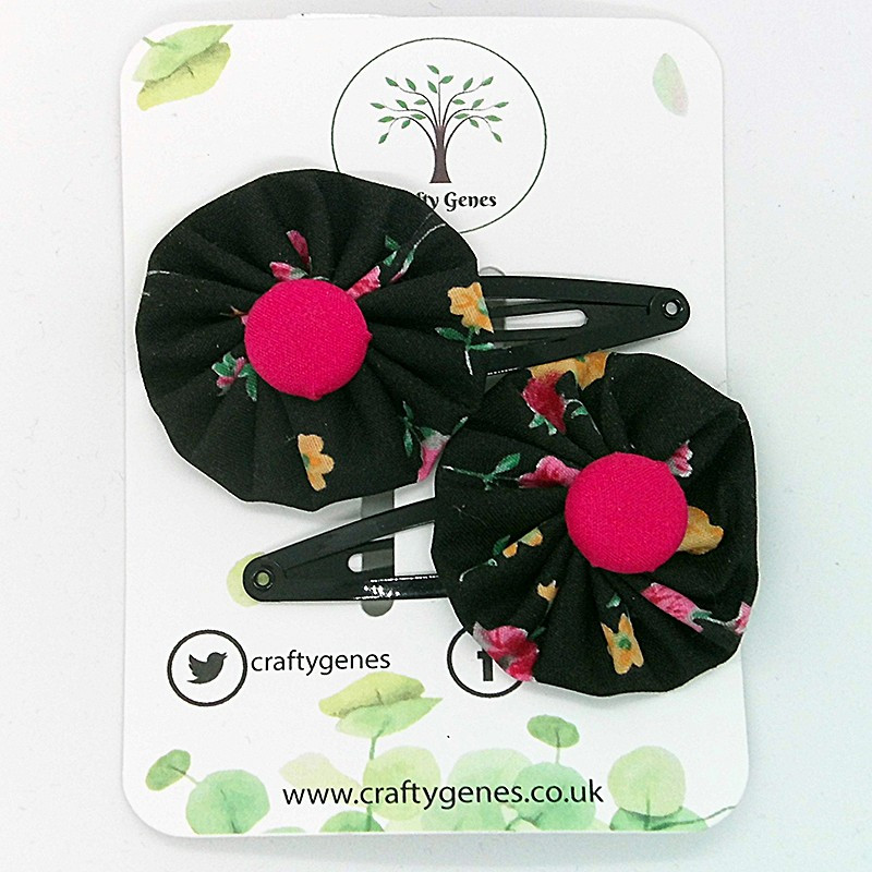 Black & Hot Pink Floral Hair Clips