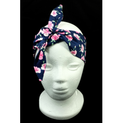 Navy & Pink Floral Self Tie Headband