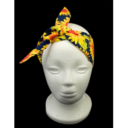 Navy Sunflowers Self Tie Headband