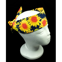 Navy Sunflowers Self Tie Headband