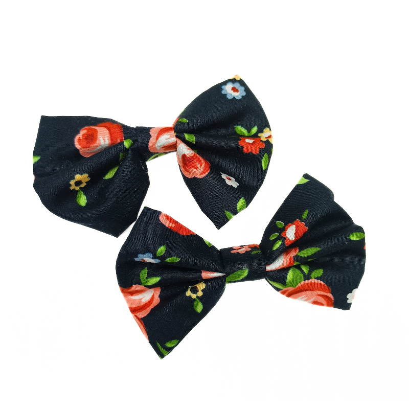 Black Floral Hair Bows