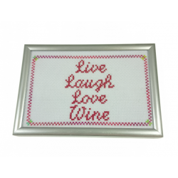 Framed Cross Stitch - Live Laugh Love Wine