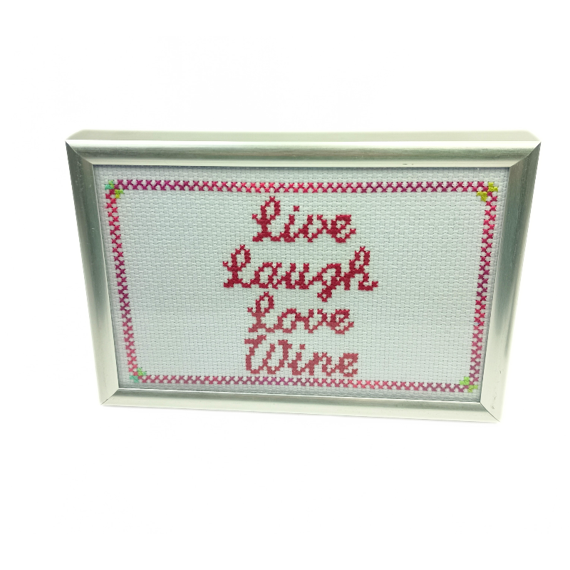 Framed Cross Stitch - Live Laugh Love Wine