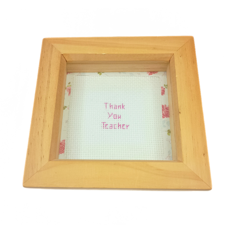 Framed Cross stitch - Thank You Teacher - Pink