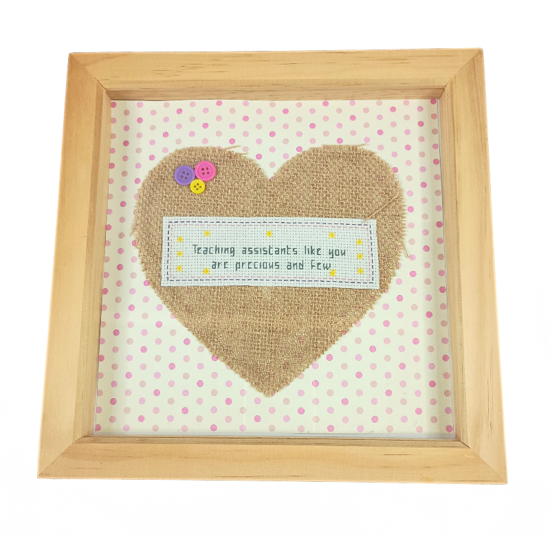 Framed Cross stitch - Thank You Teaching Assistant - Pink Dots