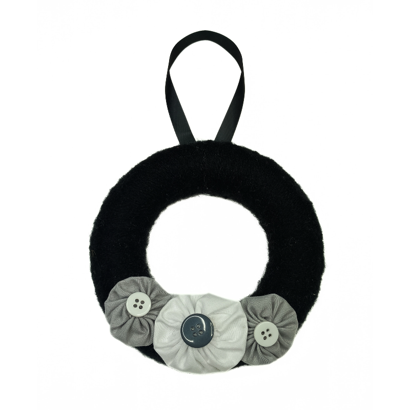 12cm Wool Wreath - Black, Grey & White