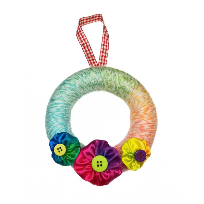 12cm Wool Wreath - Rainbow