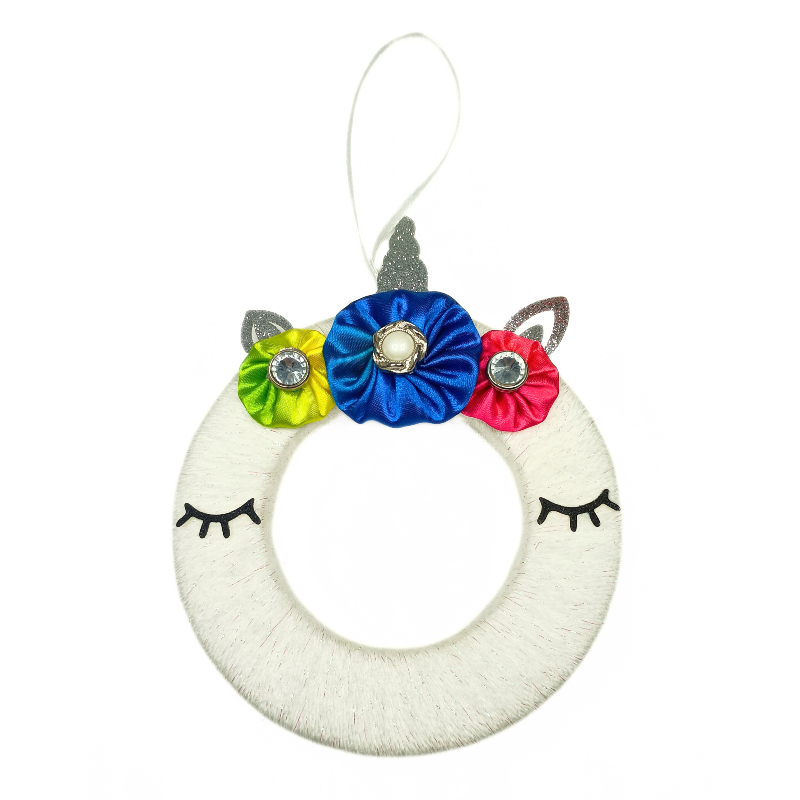 12cm Unicorn Wool Wreath - Pink, Blue & Green