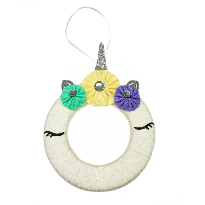 12cm Unicorn Wool Wreath - Green, Yellow & Purple