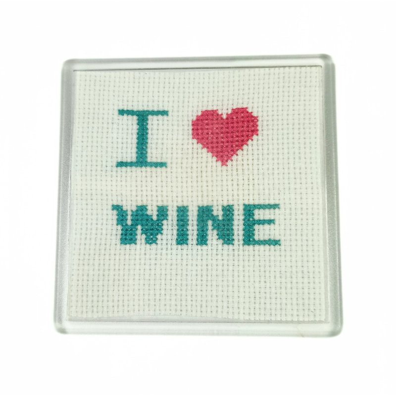 Cross stitch Coaster - I Love Wine