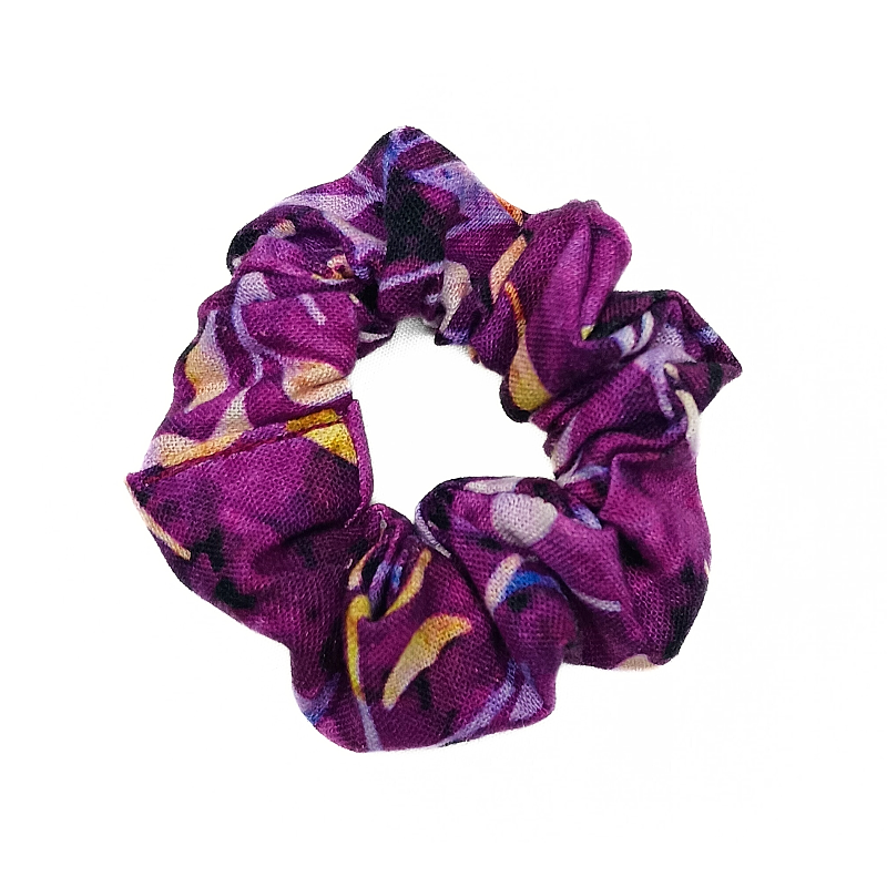 Magenta Autumn Leaves Batik Mini Scrunchie