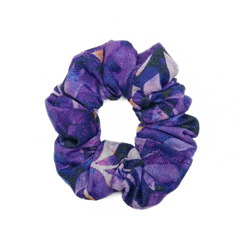 Purple Autumn Leaves Batik Mini Scrunchie