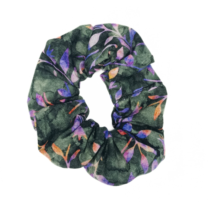 Black Autumn Leaves Batik Scrunchie