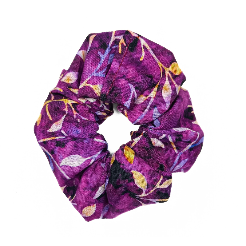Magenta Autumn Leaves Batik Scrunchie