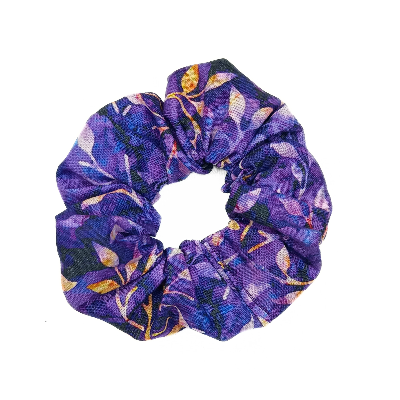 Purple Autumn Leaves Batik Scrunchie