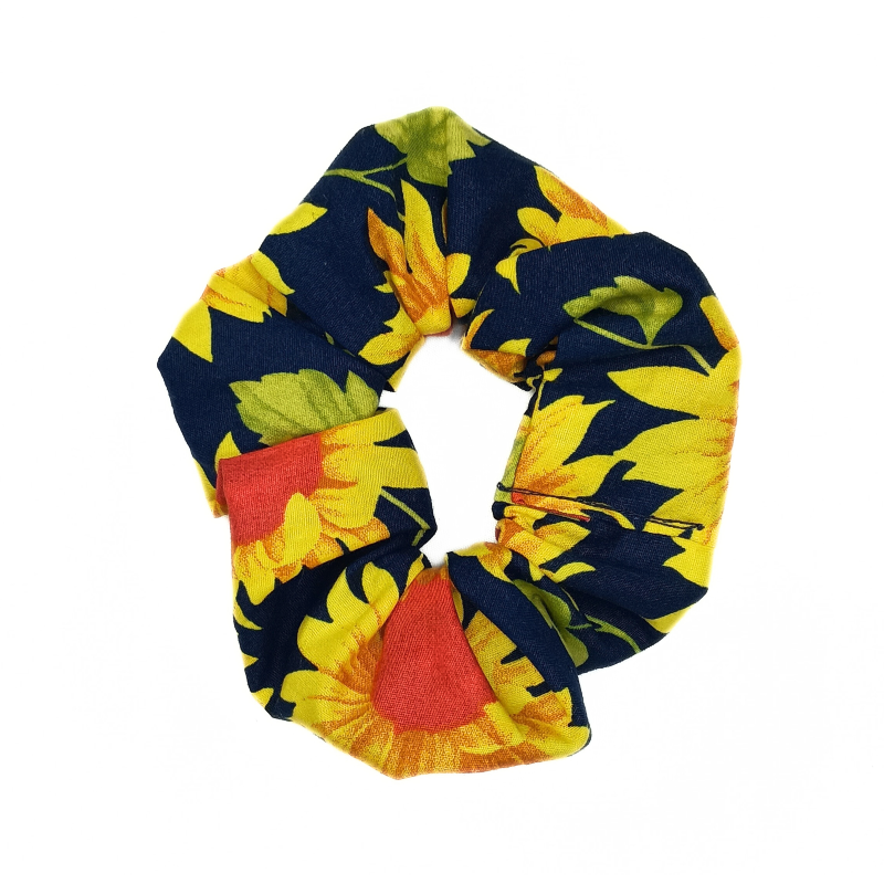 Navy Sunflower Scrunchie