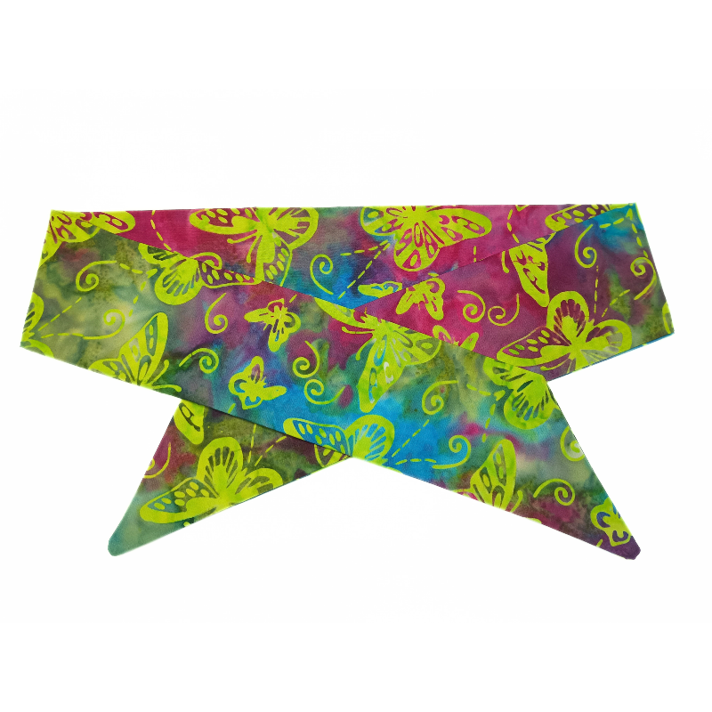 Pink, Blue & Yellow Butterfly Batik Self Tie Headband