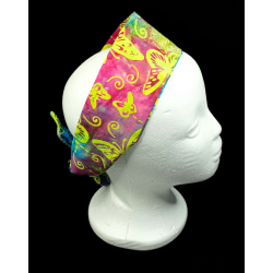 Pink, Blue & Yellow Butterfly Batik Self Tie Headband