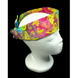 Pink, Blue & Yellow Butterfly Batik Self Tie Headband